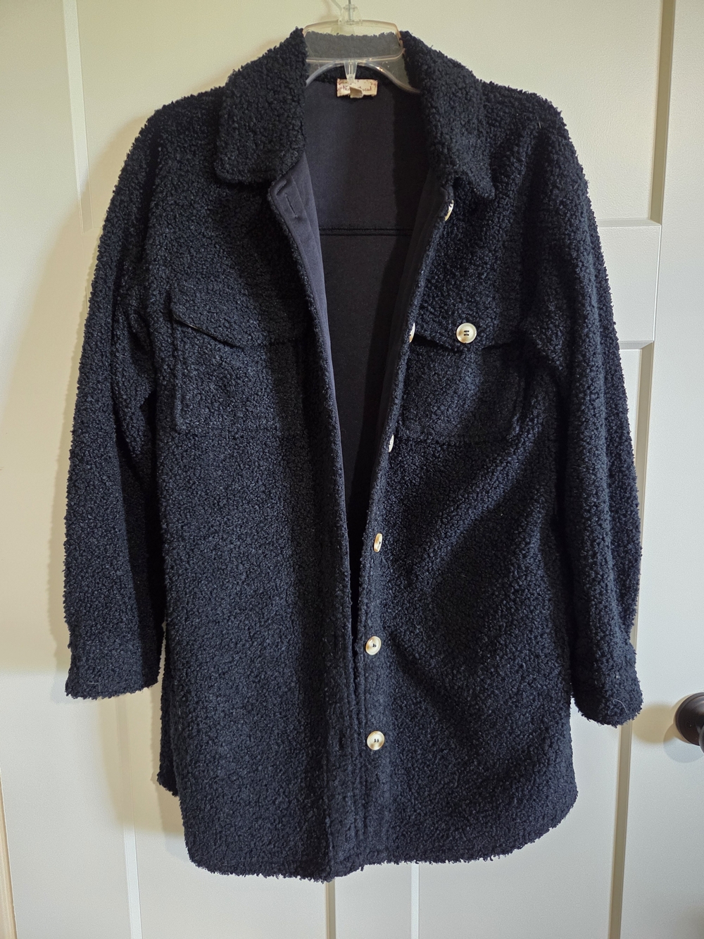 Hem & Thread Black Sherpa Button-Front Cardigan